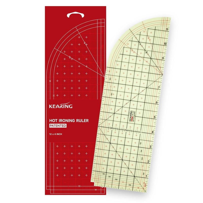 KEARING Hot Hem Ruler for Sewing, 4 x 12 Inch, Patented Heat Resistant Non-Slip Hot Ironing Ruler for Measure, Mark, Fold, Press with Dry or Steam Iron - Image 1